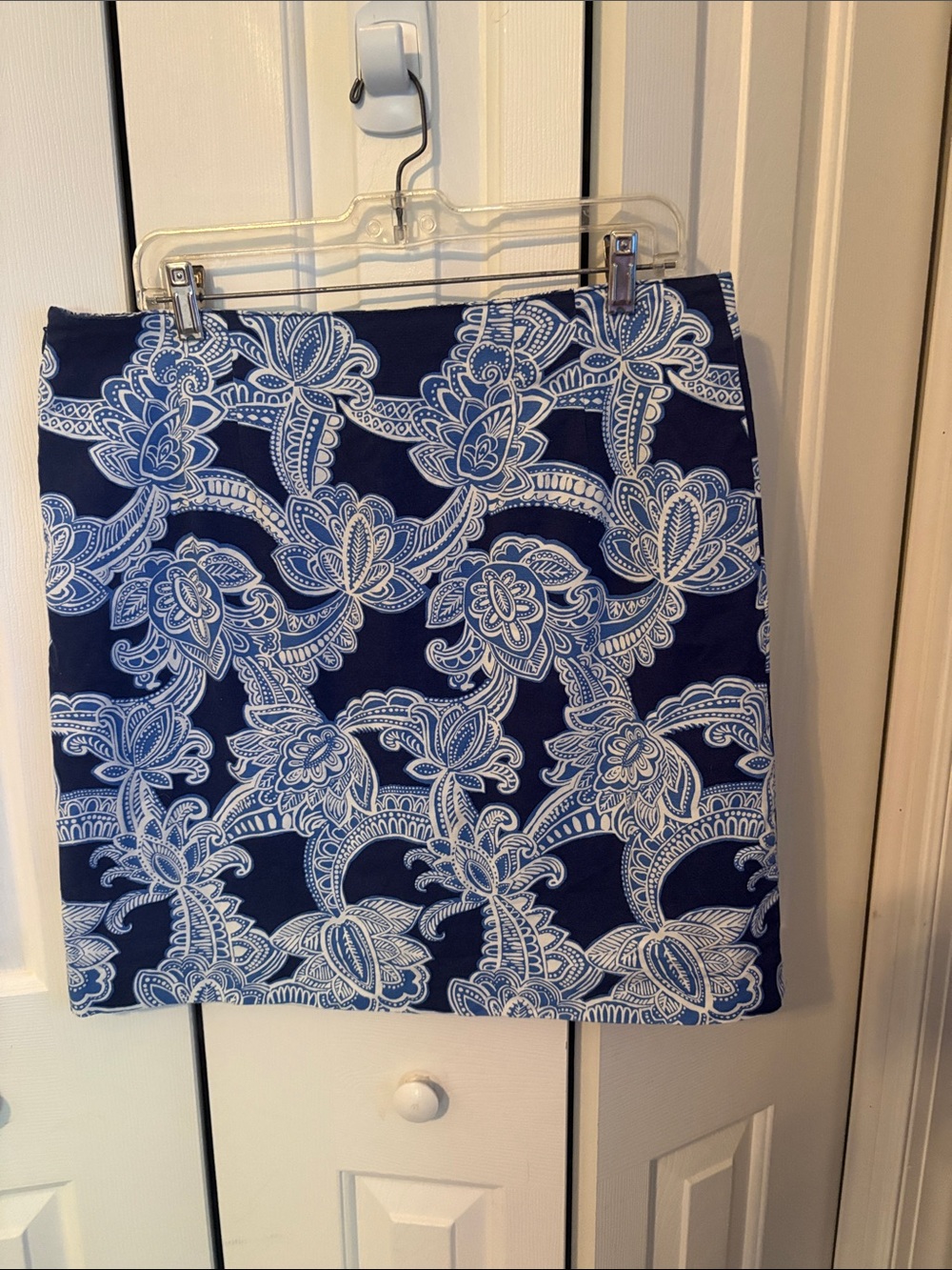 Talbots Navy and White Floral-Scroll Mini Skirt